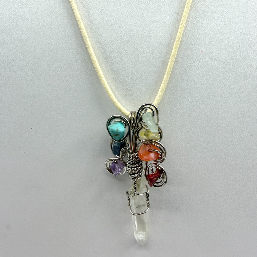 Crystal Tree of Life Necklace Faux Turquoise Wire Multicolored Wrapped Statement